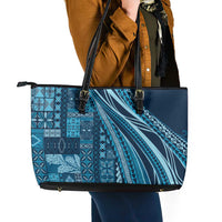 Pasifika Women's Day - Samoa Siapo Malu Tattoo Inspired Leather Tote Bag Navy Blue