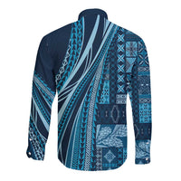 Pasifika Women's Day - Samoa Siapo Malu Tattoo Inspired Long Sleeve Button Shirt Navy Blue