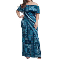 Pasifika Women's Day - Samoa Siapo Malu Tattoo Inspired Off Shoulder Maxi Dress Navy Blue