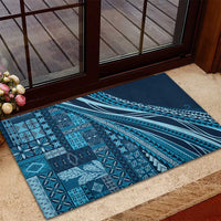Pasifika Women's Day - Samoa Siapo Malu Tattoo Inspired Rubber Doormat Navy Blue