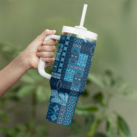Pasifika Women's Day - Samoa Siapo Malu Tattoo Inspired Tumbler With Handle Navy Blue