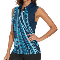 Pasifika Women's Day - Samoa Siapo Malu Tattoo Inspired Women Sleeveless Polo Shirt Navy Blue