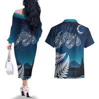 New Zealand Matariki Couples Matching Off The Shoulder Long Sleeve Dress and Hawaiian Shirt Starry Night Style LT7 - Polynesian Pride