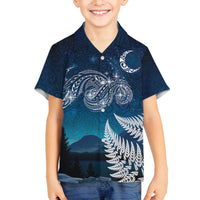New Zealand Matariki Family Matching Long Sleeve Bodycon Dress and Hawaiian Shirt Starry Night Style LT7 Son's Shirt Navy - Polynesian Pride