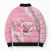 Hawaii Maui Island Flowers Lei Bomber Puffer Jacket Lokelani Rose Pink