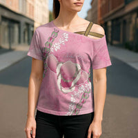 Hawaii Maui Island Flowers Lei Cross Shoulder Shirt Lokelani Rose Pink