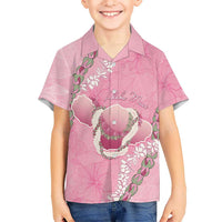 Hawaii Maui Island Flowers Lei Kid Hawaiian Shirt Lokelani Rose Pink