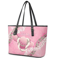Hawaii Maui Island Flowers Lei Leather Tote Bag Lokelani Rose Pink