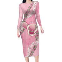 Hawaii Maui Island Flowers Lei Long Sleeve Bodycon Dress Lokelani Rose Pink