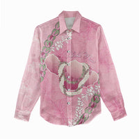Hawaii Maui Island Flowers Lei Women Casual Shirt Lokelani Rose Pink