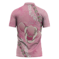 Hawaii Maui Island Flowers Lei Zipper Polo Shirt Lokelani Rose Pink
