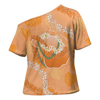 Hawaii Lanai Island Flowers Lei Cross Shoulder Shirt Orange Kaunaoa Mix Maile