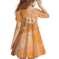 Hawaii Lanai Island Flowers Lei Family Matching Tank Maxi Dress and Hawaiian Shirt Orange Kaunaoa Mix Maile LT7 - Polynesian Pride