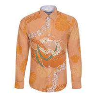 Hawaii Lanai Island Flowers Lei Long Sleeve Button Shirt Orange Kaunaoa Mix Maile