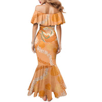 Hawaii Lanai Island Flowers Lei Mermaid Dress Orange Kaunaoa Mix Maile