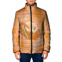Hawaii Lanai Island Flowers Lei Padded Jacket Orange Kaunaoa Mix Maile