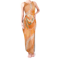 Hawaii Lanai Island Flowers Lei Tank Maxi Dress Orange Kaunaoa Mix Maile