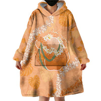 Hawaii Lanai Island Flowers Lei Wearable Blanket Hoodie Orange Kaunaoa Mix Maile