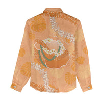 Hawaii Lanai Island Flowers Lei Women Casual Shirt Orange Kaunaoa Mix Maile