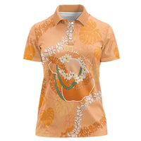Hawaii Lanai Island Flowers Lei Women Polo Shirt Orange Kaunaoa Mix Maile