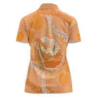 Hawaii Lanai Island Flowers Lei Women Polo Shirt Orange Kaunaoa Mix Maile