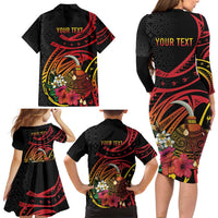 Personalized Milne Bay Family Matching Long Sleeve Bodycon Dress and Hawaiian Shirt PNG Lime Pot with Oro Tapa LT7 - Polynesian Pride