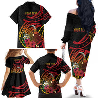 Personalized Milne Bay Family Matching Off The Shoulder Long Sleeve Dress and Hawaiian Shirt PNG Lime Pot with Oro Tapa LT7 - Polynesian Pride