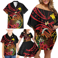 Personalized Milne Bay Family Matching Off Shoulder Short Dress and Hawaiian Shirt PNG Lime Pot with Oro Tapa LT7 - Polynesian Pride
