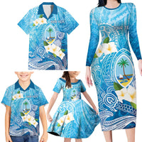 Hafa Adai Guam Chamorro Personalized Family Matching Long Sleeve Bodycon Dress and Hawaiian Shirt Ocean Blue Latte Stone with Guasali LT7 - Polynesian Pride