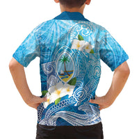 Hafa Adai Guam Chamorro Personalized Family Matching Off Shoulder Maxi Dress and Hawaiian Shirt Ocean Blue Latte Stone with Guasali - Polynesian Pride