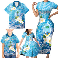 Hafa Adai Guam Chamorro Personalized Family Matching Short Sleeve Bodycon Dress and Hawaiian Shirt Ocean Blue Latte Stone with Guasali LT7 - Polynesian Pride