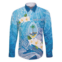 Hafa Adai Guam Chamorro Personalized Family Matching Short Sleeve Bodycon Dress and Hawaiian Shirt Ocean Blue Latte Stone with Guasali LT7 Dad's Shirt - Long Sleeve Ocean Blue - Polynesian Pride