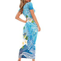 Hafa Adai Guam Chamorro Personalized Family Matching Short Sleeve Bodycon Dress and Hawaiian Shirt Ocean Blue Latte Stone with Guasali LT7 - Polynesian Pride