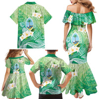 Hafa Adai Guam Chamorro Personalized Family Matching Mermaid Dress and Hawaiian Shirt Summer Green Latte Stone with Guasali LT7 - Polynesian Pride