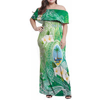 Hafa Adai Guam Chamorro Personalized Family Matching Off Shoulder Maxi Dress and Hawaiian Shirt Summer Green Latte Stone with Guasali LT7 Mom's Dress Summer Green - Polynesian Pride