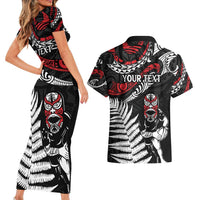 New Zealand Maori Rugby Personalised Couples Matching Short Sleeve Bodycon Dress and Hawaiian Shirt Ta Moko Silver Fern LT7 - Polynesian Pride