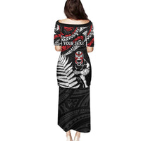 New Zealand Maori Rugby Personalised Family Matching Puletasi and Hawaiian Shirt Ta Moko Silver Fern LT7 - Polynesian Pride
