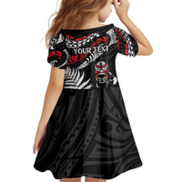 New Zealand Maori Rugby Personalised Kid Short Sleeve Dress Ta Moko Silver Fern LT7 - Polynesian Pride