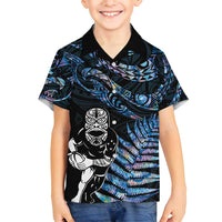 New Zealand Maori Rugby Personalised Family Matching Off Shoulder Maxi Dress and Hawaiian Shirt Ta Moko Silver Fern - Paua Blue LT7 Son's Shirt Blue - Polynesian Pride