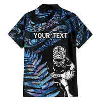 New Zealand Maori Rugby Personalised Family Matching Tank Maxi Dress and Hawaiian Shirt Ta Moko Silver Fern - Paua Blue