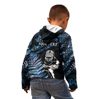 New Zealand Maori Rugby Personalised Kid Hoodie Ta Moko Silver Fern - Paua Blue LT7 - Polynesian Pride