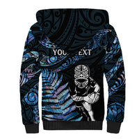 New Zealand Maori Rugby Personalised Sherpa Hoodie Ta Moko Silver Fern - Paua Blue LT7 - Polynesian Pride