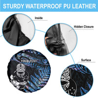 New Zealand Maori Rugby Personalised Spare Tire Cover Ta Moko Silver Fern - Paua Blue