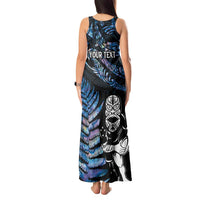New Zealand Maori Rugby Personalised Tank Maxi Dress Ta Moko Silver Fern - Paua Blue LT7 - Polynesian Pride