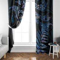 New Zealand Maori Rugby Personalised Window Curtain Ta Moko Silver Fern - Paua Blue
