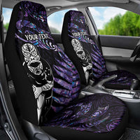 New Zealand Maori Rugby Personalised Car Seat Cover Ta Moko Silver Fern - Paua Purple LT7 - Polynesian Pride