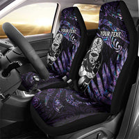 New Zealand Maori Rugby Personalised Car Seat Cover Ta Moko Silver Fern - Paua Purple LT7 - Polynesian Pride