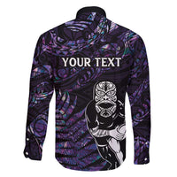 New Zealand Maori Rugby Personalised Family Matching Long Sleeve Bodycon Dress and Hawaiian Shirt Ta Moko Silver Fern - Paua Purple LT7 - Polynesian Pride