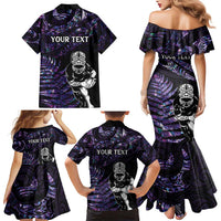 New Zealand Maori Rugby Personalised Family Matching Mermaid Dress and Hawaiian Shirt Ta Moko Silver Fern - Paua Purple LT7 - Polynesian Pride