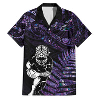 New Zealand Maori Rugby Personalised Family Matching Mermaid Dress and Hawaiian Shirt Ta Moko Silver Fern - Paua Purple LT7 Dad's Shirt - Short Sleeve Purple - Polynesian Pride